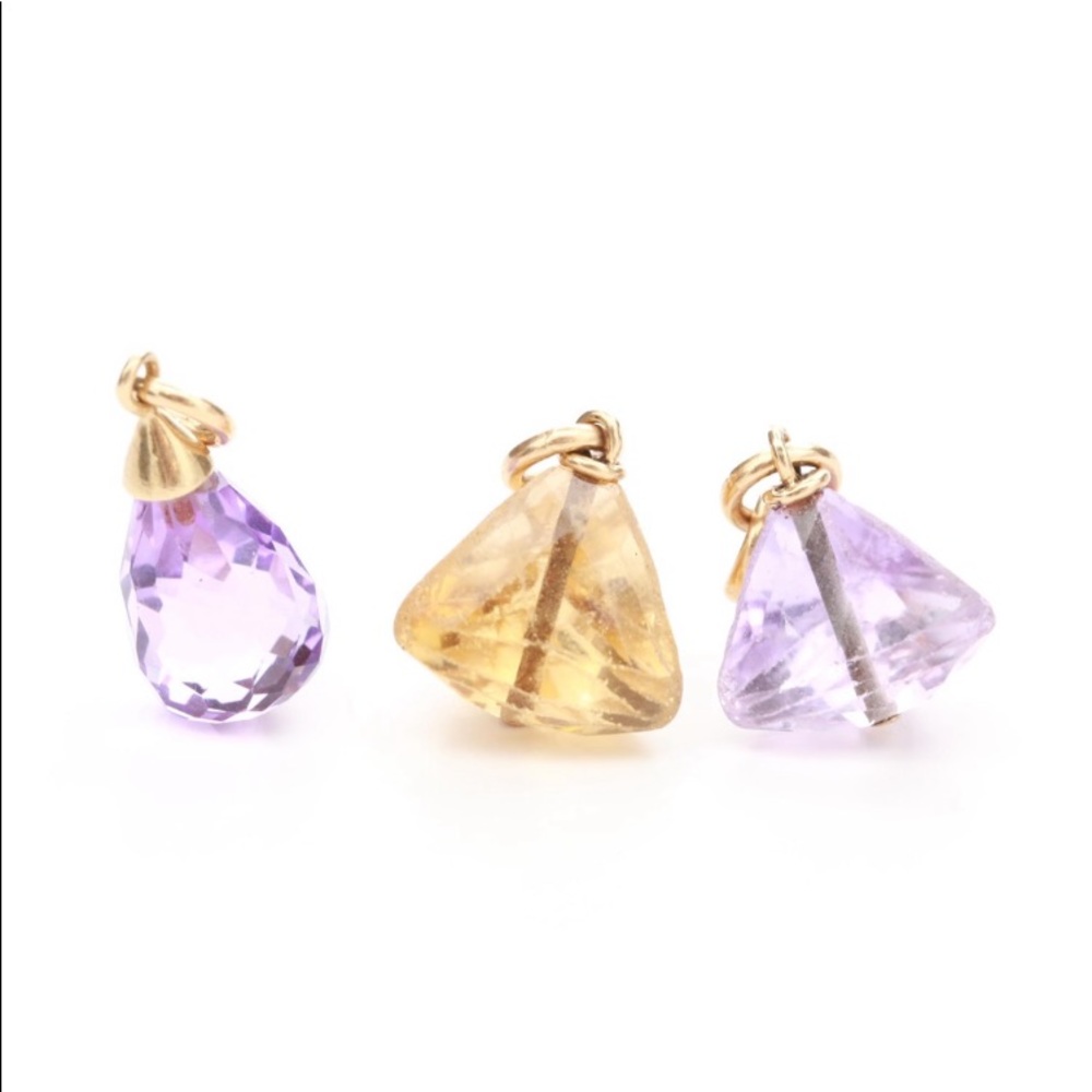14 K Yellow gold amethyst and citrine pendants